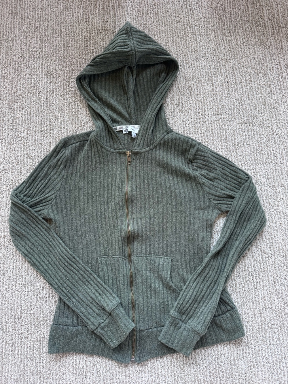 iris Olive Ribbed Zip Hoodie Jacket